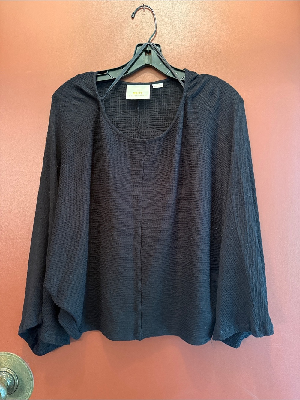 Anthropologie Black Textured Hooded Tunic Top